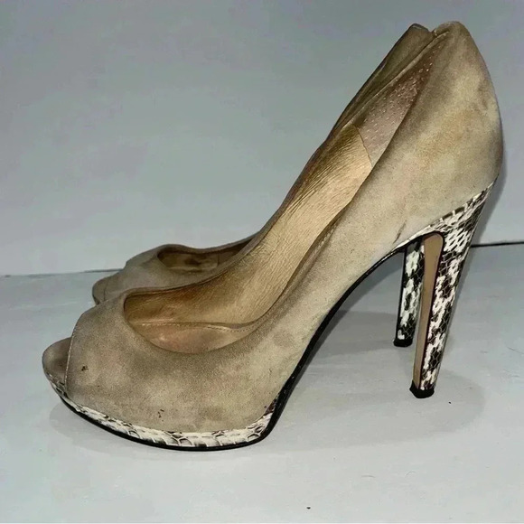 Joan and David Dadelsa peep toe suede and snake heel shoes Italian made - Picture 3 of 9
